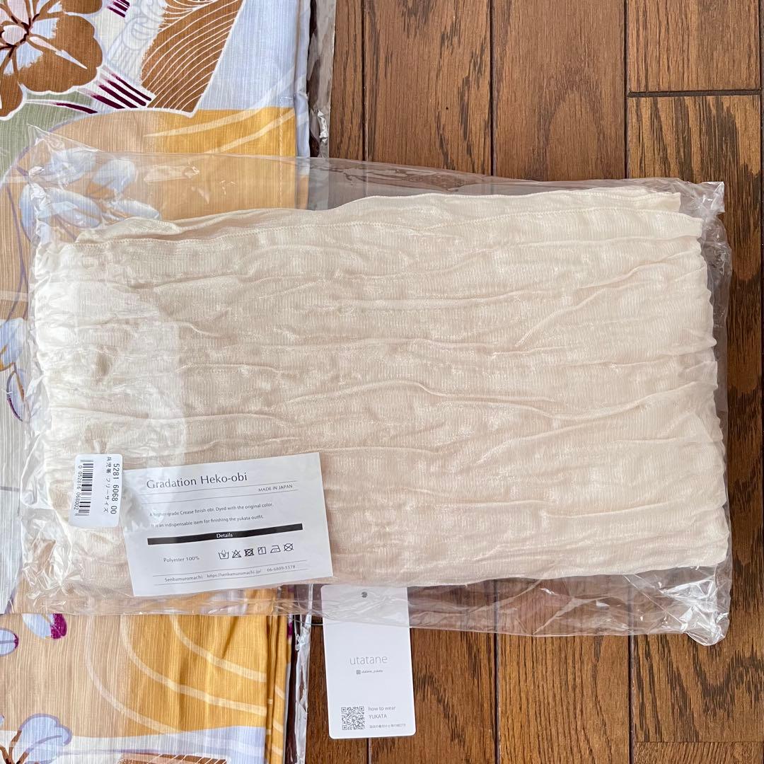 ☆新品 3L4L5L 浴衣2点セット utatane からし市松に菖蒲 萩 撫子