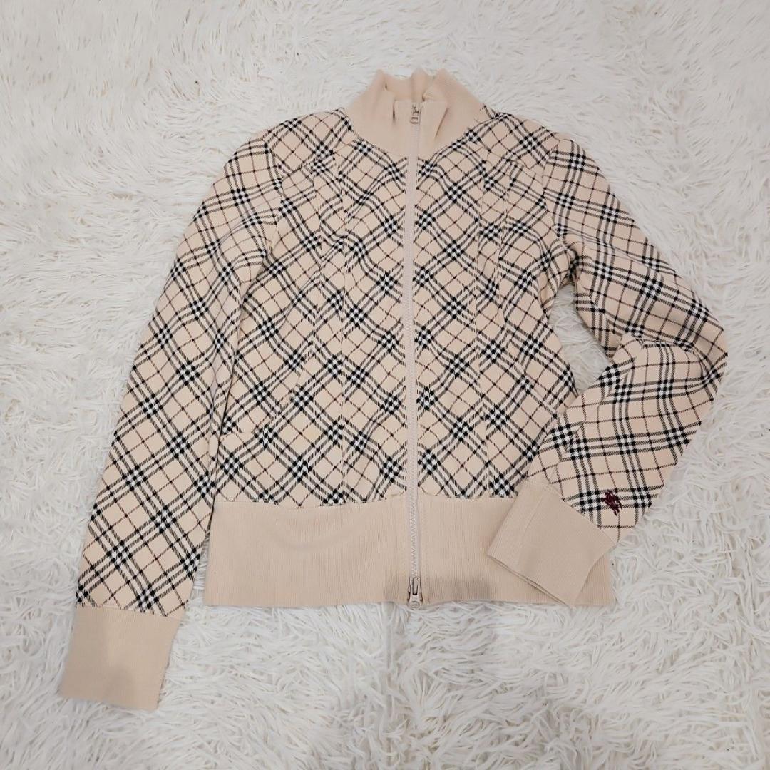バーバリーブルーレーベル トラックジャケット M ノバチェック ホースロゴ　刺繍