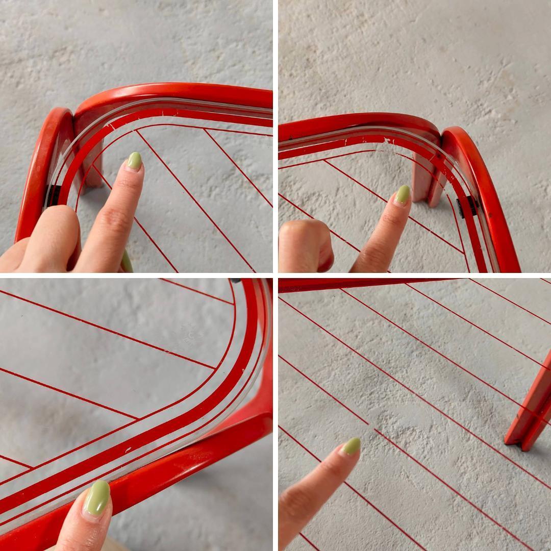 昭和レトロ かわいい テーブル 赤 強化ガラス 幅48cm ミッド