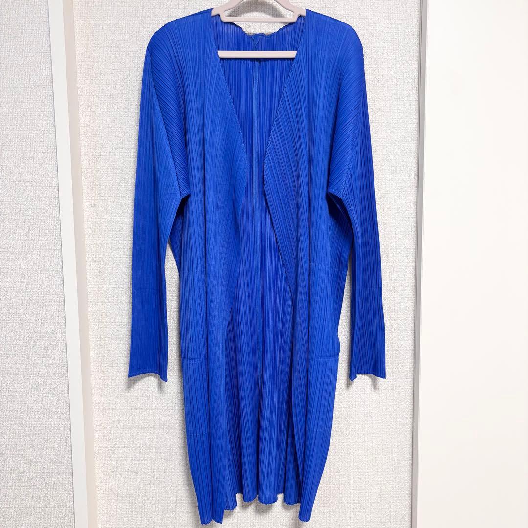 プリーツプリーズ ロングカーディガン 近年 ポケット ブルー サイズ5