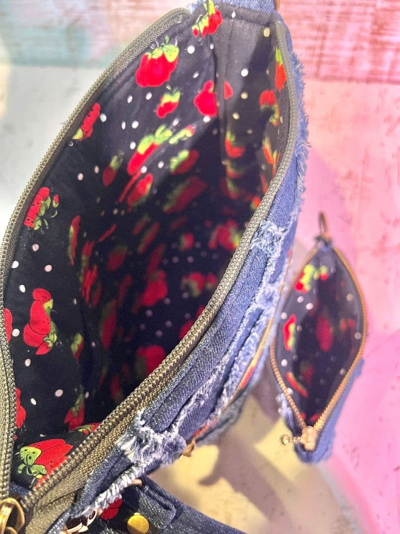 ロラライハリス♡ハートフリンジデニム♡刺繍のショルダーバッグ