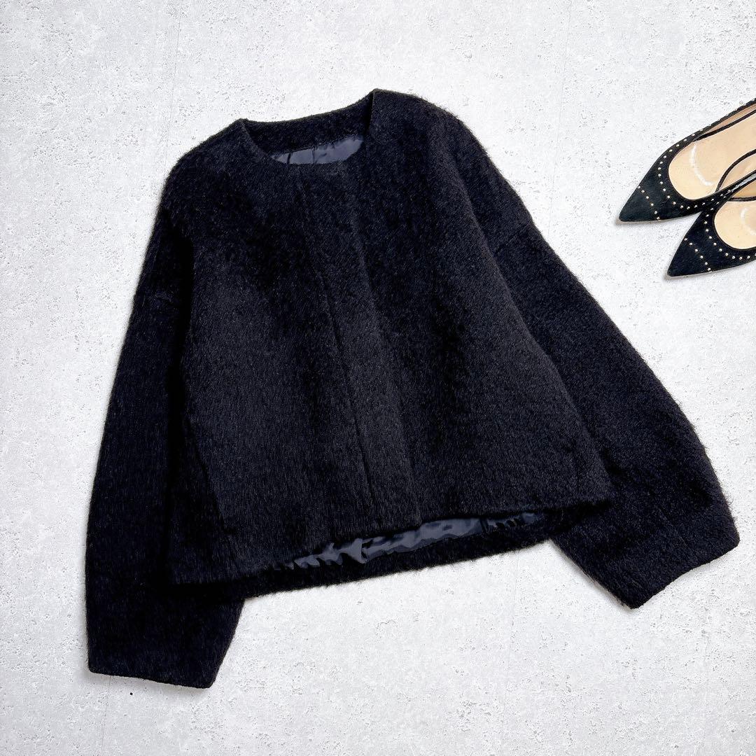 アルアバイル　モヘヤ混　シャギーノーカラージャケット　ショートコート allureville（アルアバイル）の「モヘヤループシャギーノーカラー