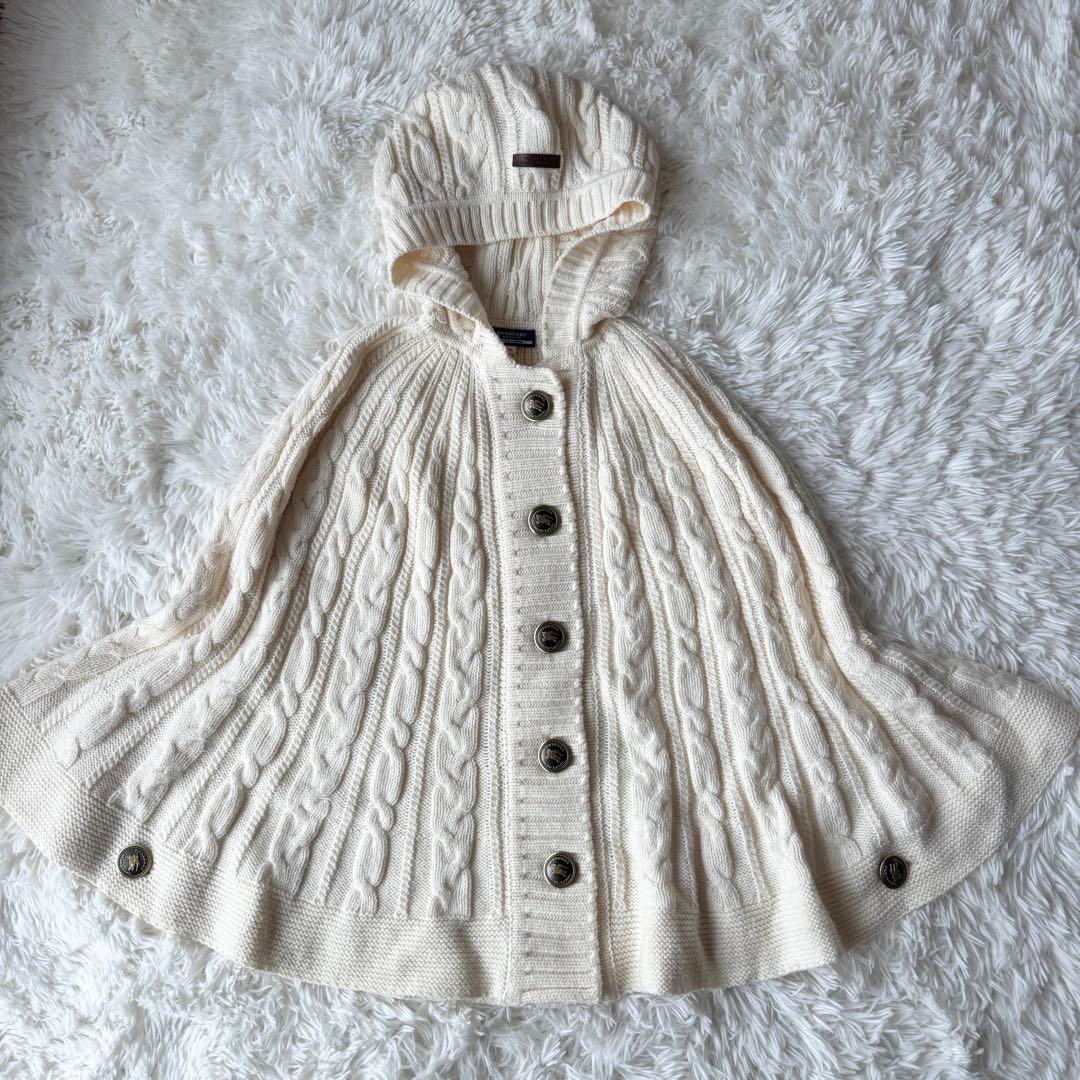 希少✨バーバリーブルーレーベル ケーブルニット ポンチョ ロゴボタン