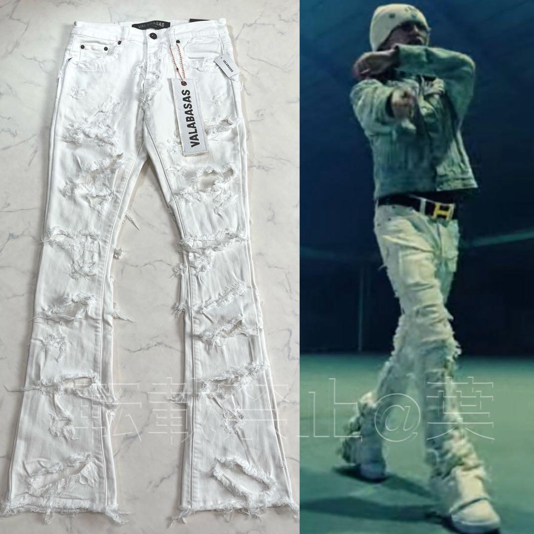 valabasaバラバサス ハードクラッシュスキニーフレアデニム ホワイト