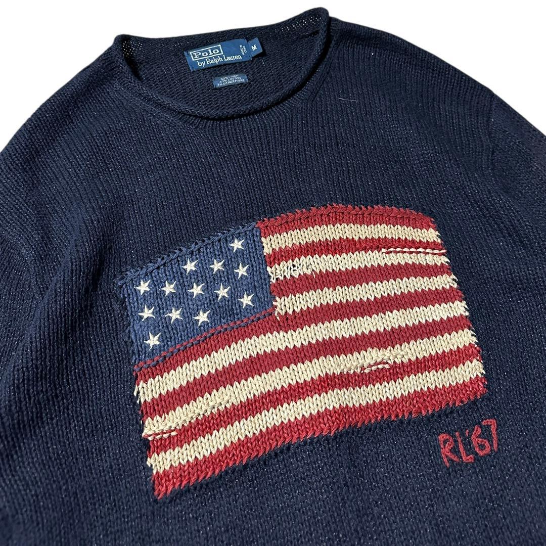 90s Polo Ralph Lauren 星条旗 ニット セーター 紺 M - メルカリ