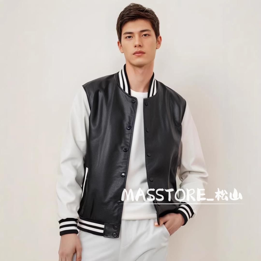 美品 スタジャン 革ジャン 牛革 本革 中綿レザージャケット M-5XL