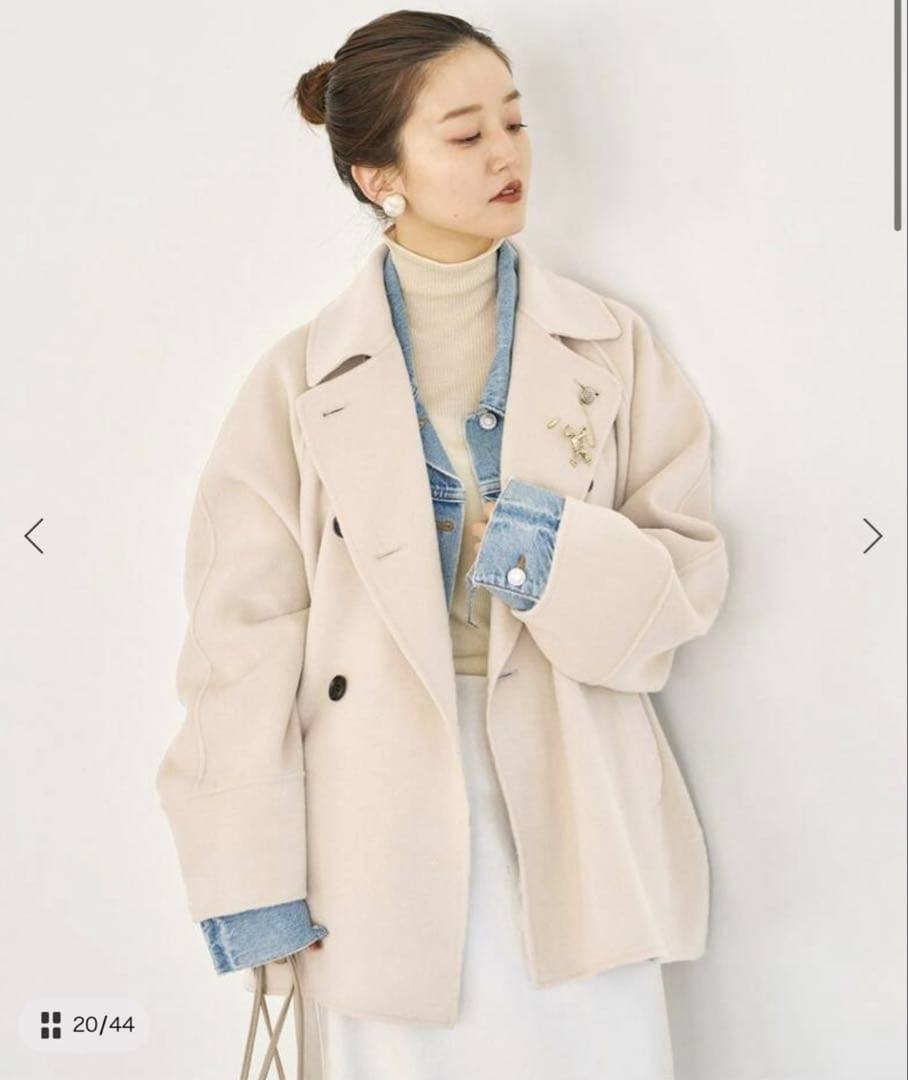 美品　IENA スーパー160ダブルフェイスショートコート　ベージュ　38 イエナ（IENA）/《追加2》スーパー160ダブルフェイス ショートコートの