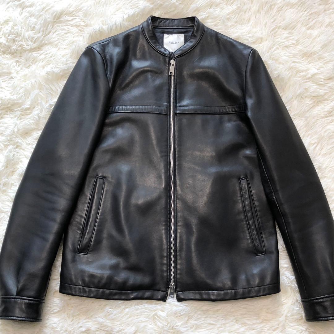エディフィス ラムレザー シングル ライダースジャケット 黒 羊革