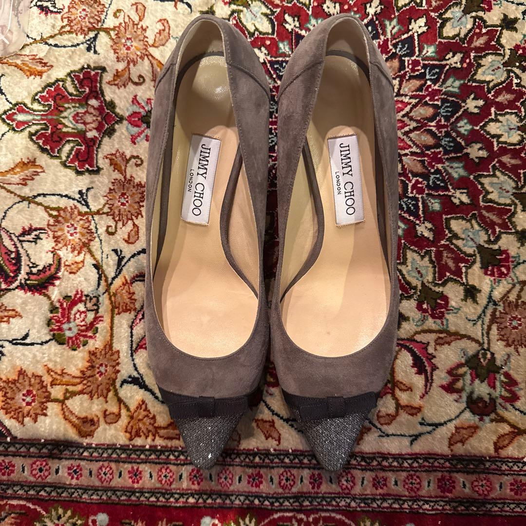 JIMMY CHOO グレー ポインテッドトゥパンプス JIMMY CHOO ジミーチュウ CASS 75 ポインテッドトゥヒール パンプス