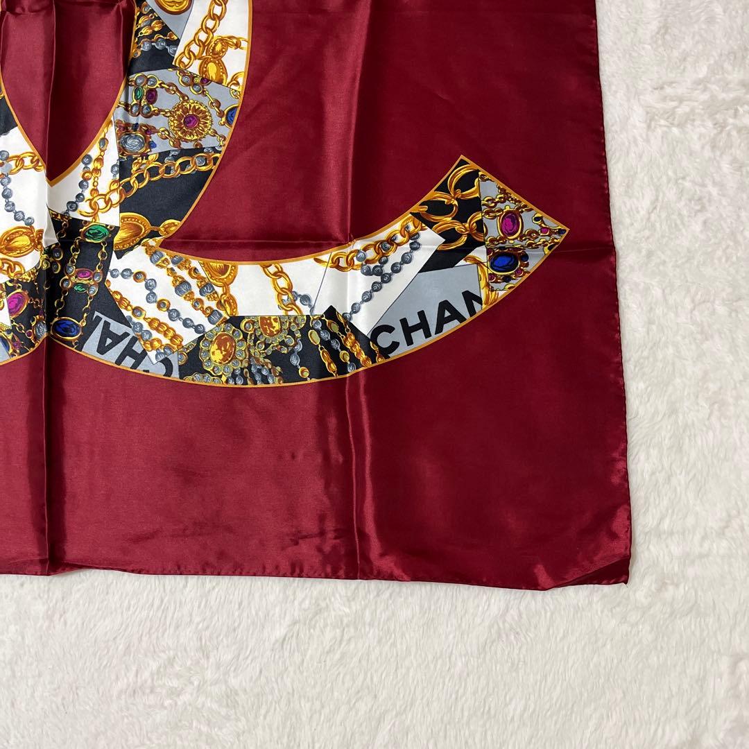 極美品　シャネル　CCロゴ ココマーク　スカーフ　シルク　赤　ヴィンテージ