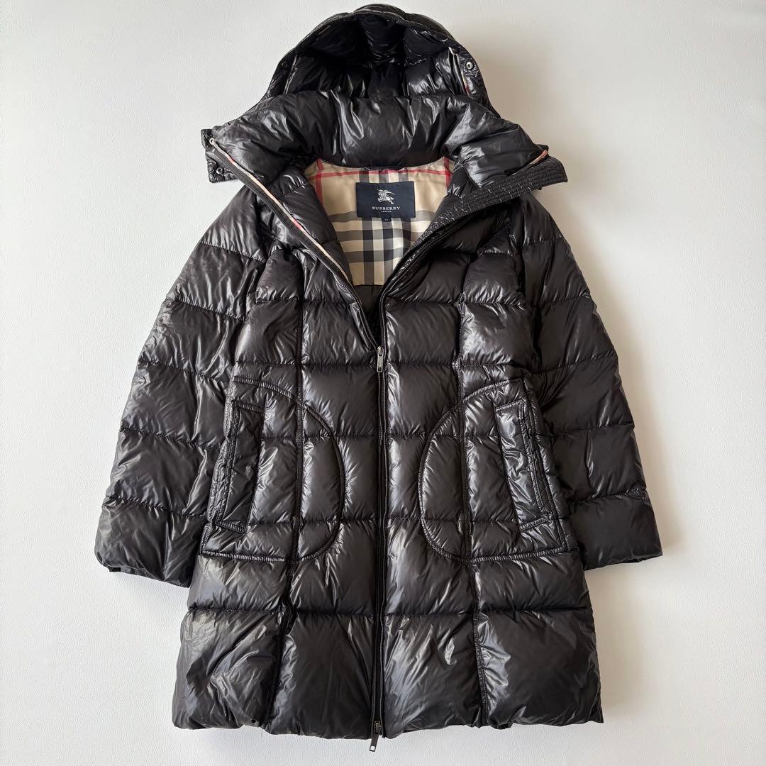 大きいサイズ＊バーバリーロンドン ダウンコート ロング 黒 44 ノバ