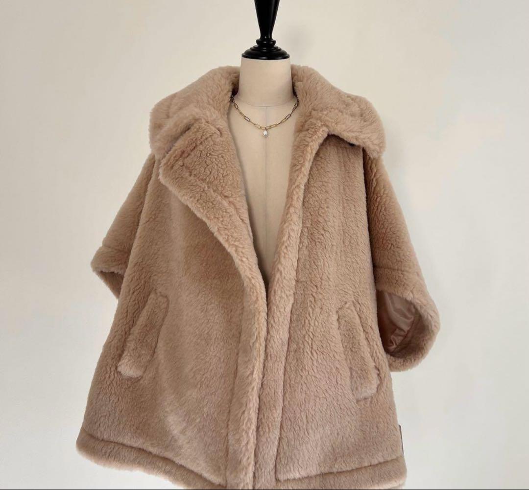 ベアポンチョ アルパカ素材 テディ ケープ MaxMaraお好きな方 テディベア ケープ ケープ ポンチョ アルパカ カシミヤ ブラウン