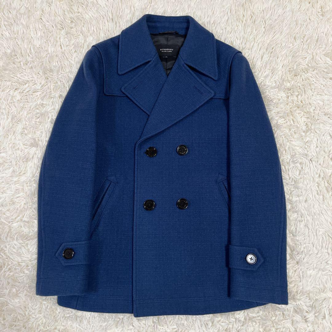 《極美品》バーバリー ブラックレーベル ウール Ｐコート 青 ダブルジャケット