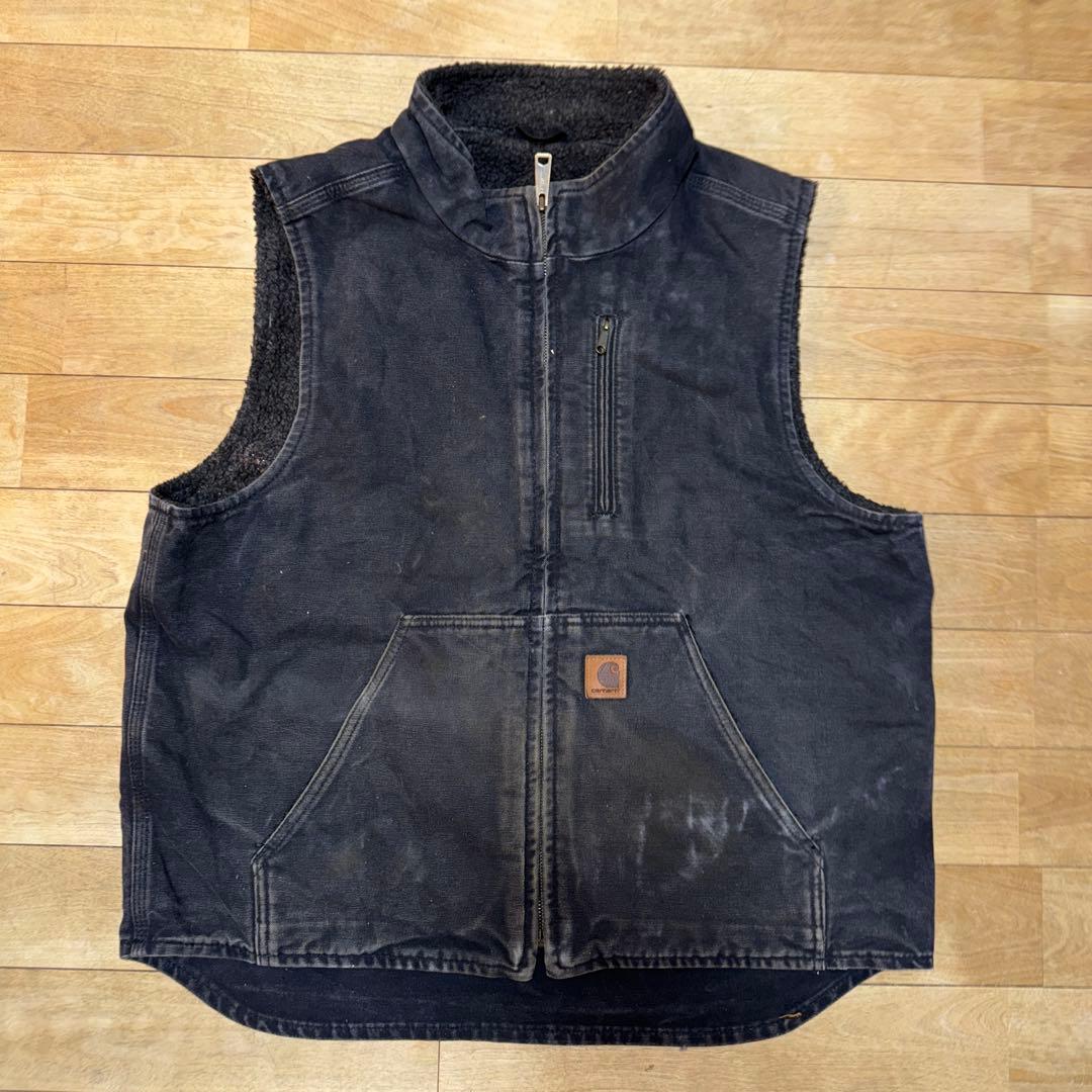 Carhartt ダックベスト　L 90s ブラック モックネック　V33 デッドストック US企画 カーハート モックネック ダック ベスト メンズ