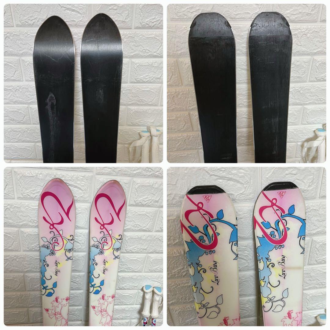 K2 かわいいピンク 女の子 ジュニアスキー板 134cm ストック棒付き