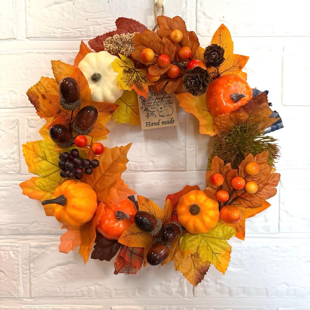 No.156 ハロウィンリース 秋色リース 玄関リース フラワーリース