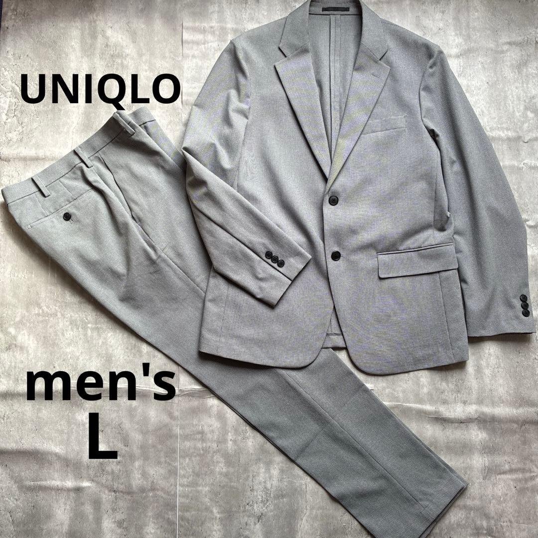 UNIQLO 感動ジャケット セットアップ L ウォッシャブル千鳥柄 グレー