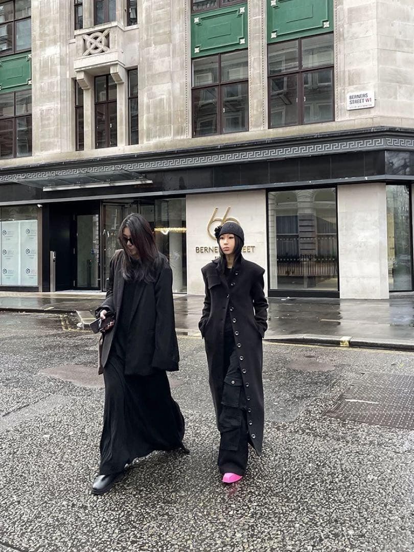 即発送 FUZZYKON ロングコート ボタン L ブラック