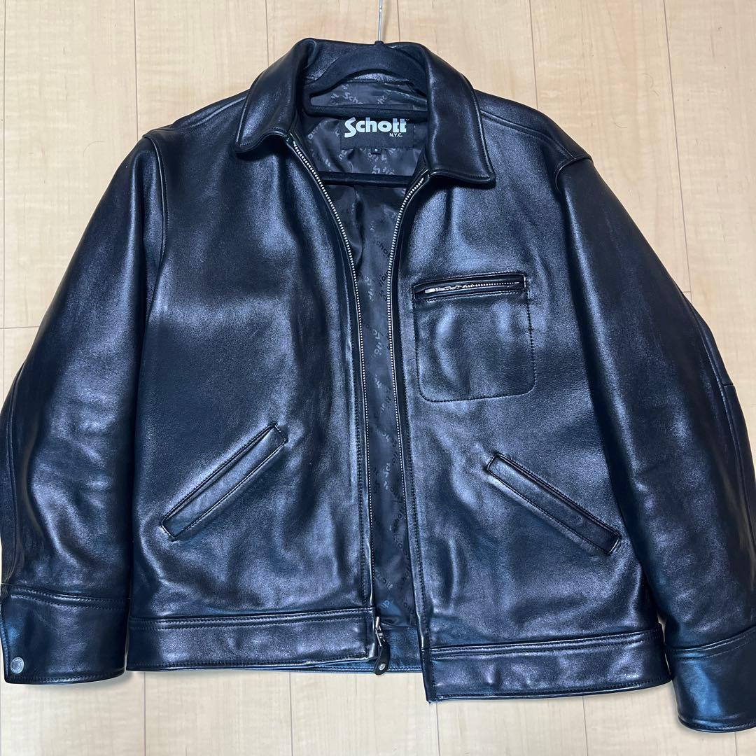【美品】Schott ブラック レザー シングルライダースジャケット S Schott N.Y.C（ショット） 革ジャン ライダース SCHOTT-70S SINGLE