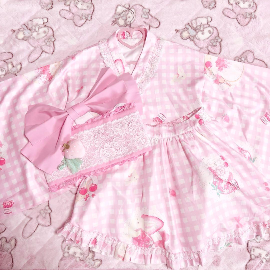 To Alice ♡ いちごギンガムチェック 浴衣 S ToAlice】C2167いちごギンガムチェック浴衣セット - To Alice