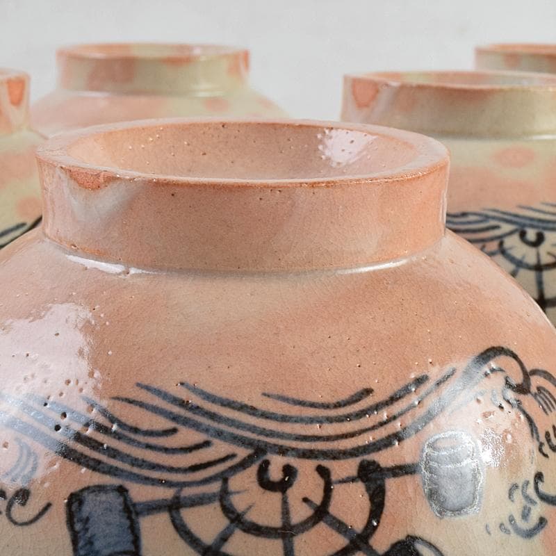 まーぶー様専用 和食器萬古焼八幡窯 水車文数茶碗 十四客 共箱 M