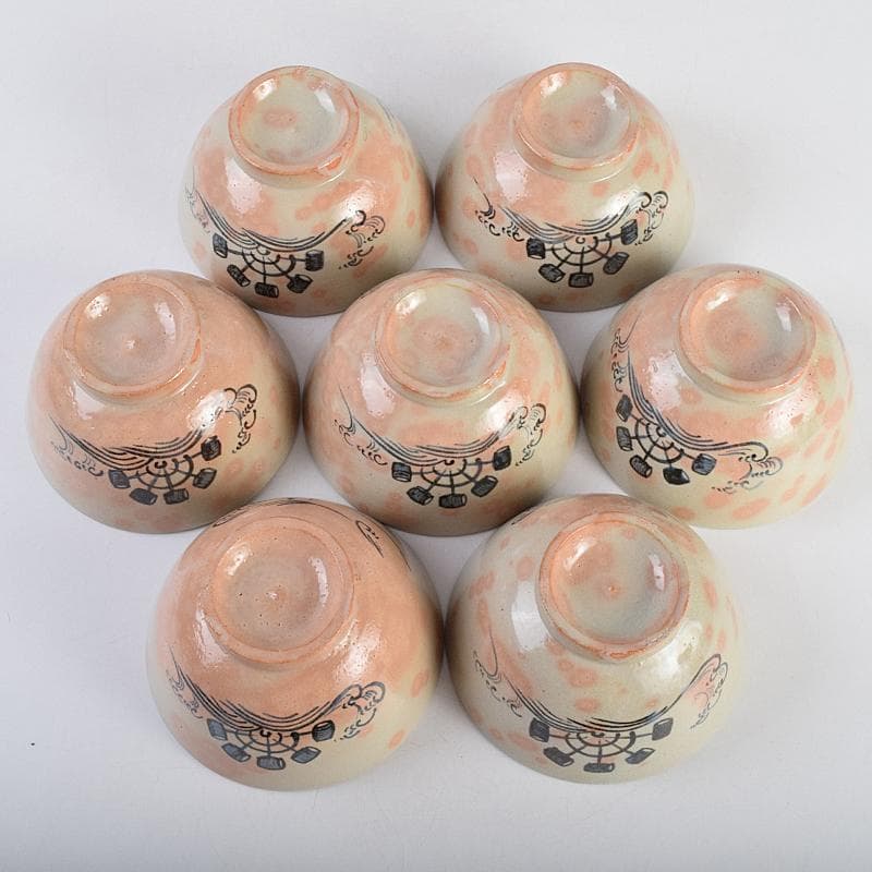 まーぶー様専用 和食器萬古焼八幡窯 水車文数茶碗 十四客 共箱 M