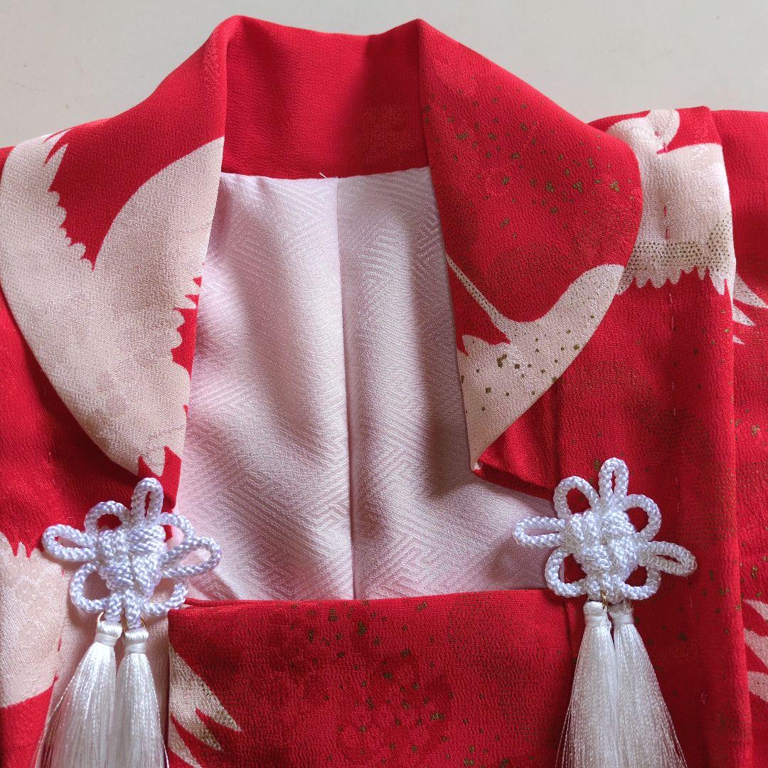 七五三３歳アンティーク着物と正絹鶴柄の被布(中綿無し）