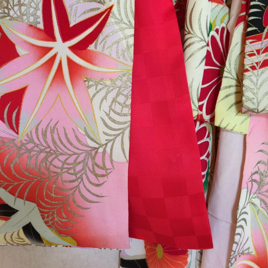 七五三３歳アンティーク着物と正絹鶴柄の被布(中綿無し）