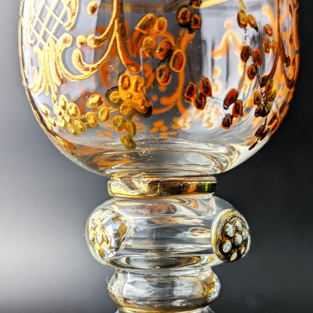 モーゼル金彩ルネサンス調ゴブレット3客 希少ヴィンテージ ボヘミア皇室御用達美品