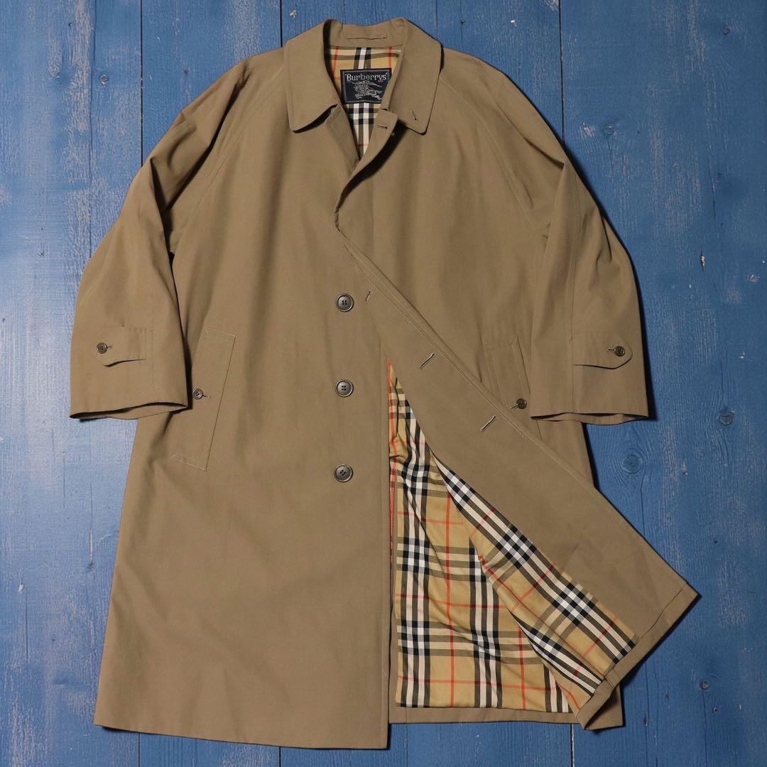 80s☆BURBERRY☆ノバチェック ステンカラーコート☆とろみ 綿☆特殊
