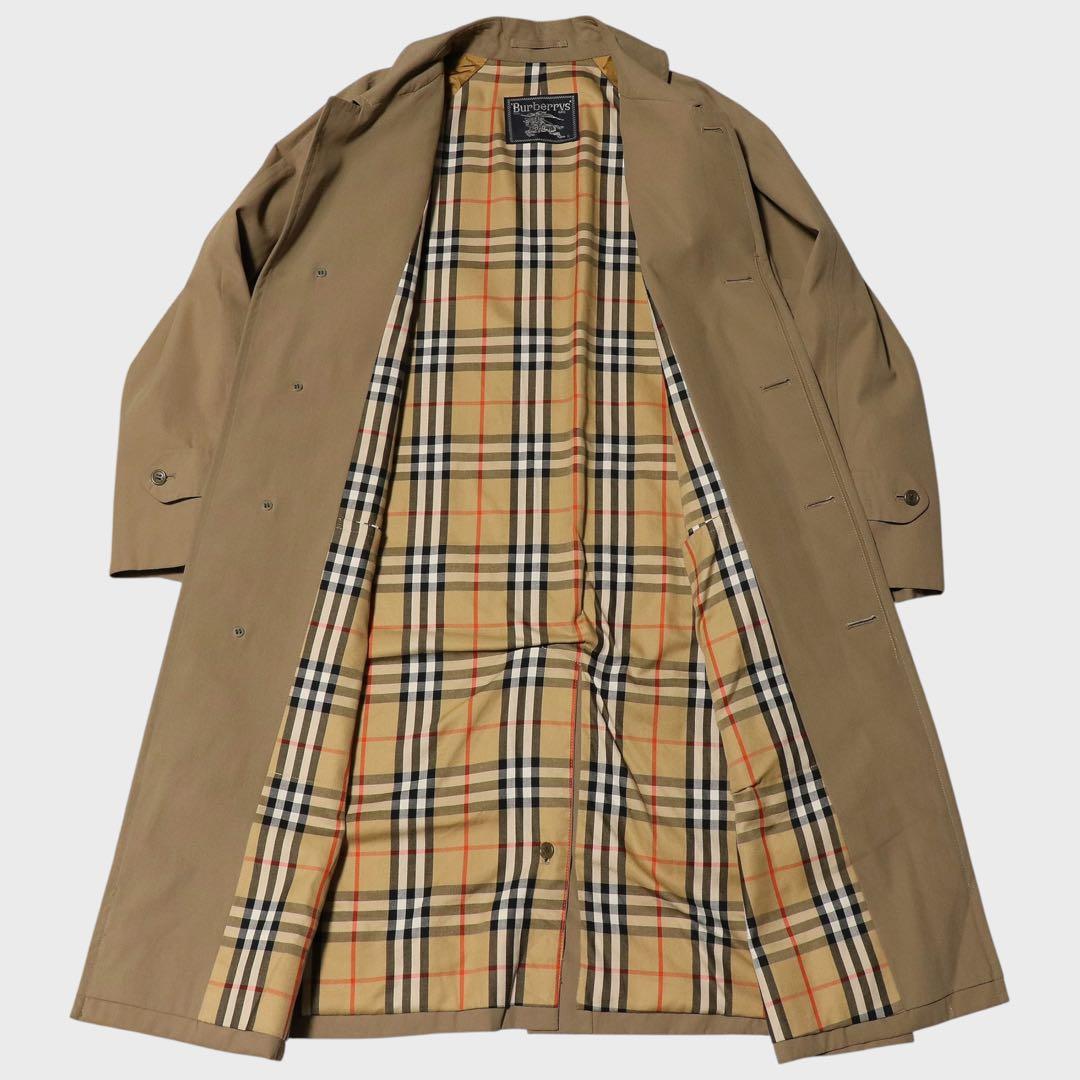 80s☆BURBERRY☆ノバチェック ステンカラーコート☆とろみ 綿☆特殊