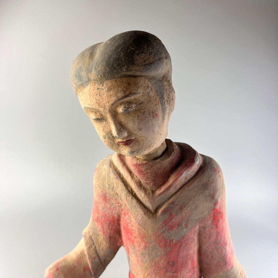 中国  漢女俑 立女俑 土器 彩陶 陶三彩 加彩 立像 女俑