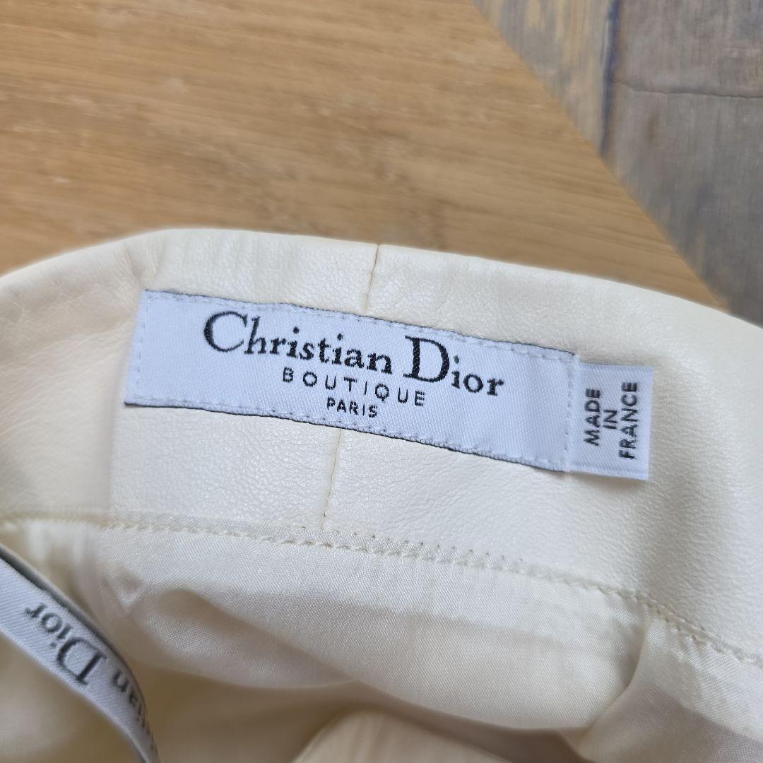 クリスチャンディオール　ホワイト 花柄 タイトスカート　羊革　シルク　y16