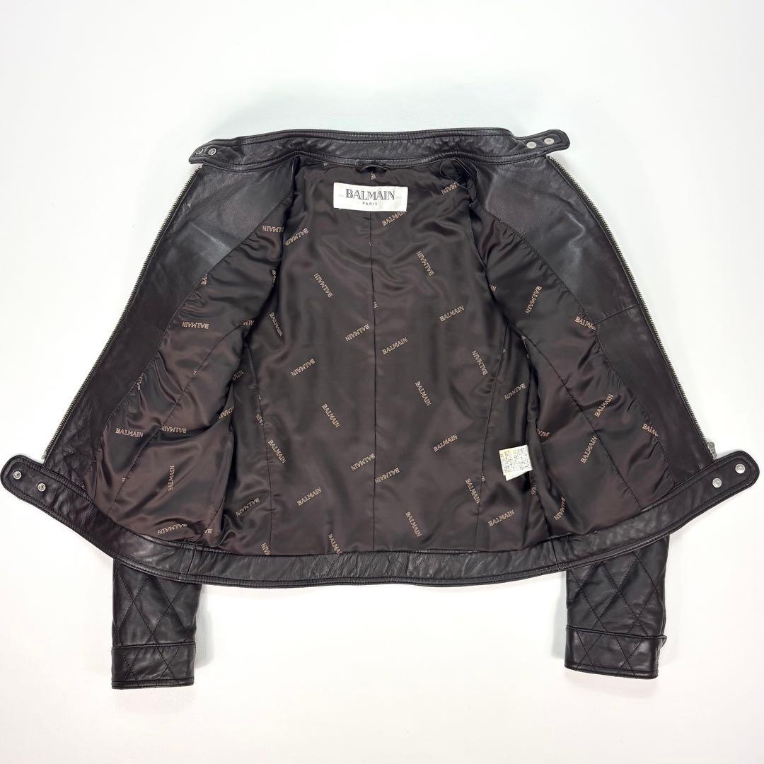 バルマン キルティング ラムレザー シングルライダースジャケット 焦茶