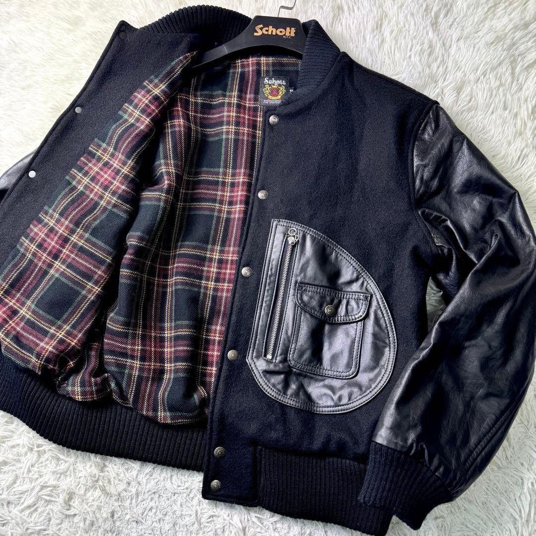 美品/希少✨schott スタジャン 袖レザー Dポケット ブラック 42 - メルカリ