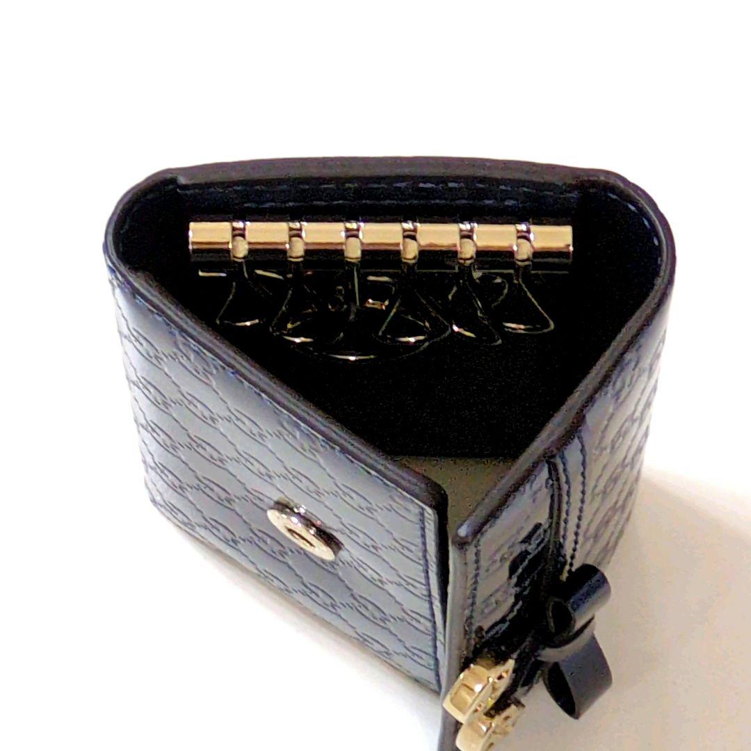 未使用品　GUCCI グッチ 6連キーケース メタリックネイビー　リボン