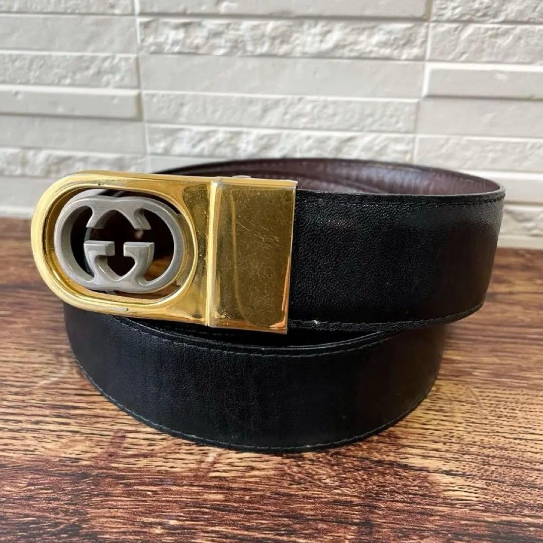 グッチ GG インターロッキング バックル ゴールド金具 ベルト ブラック