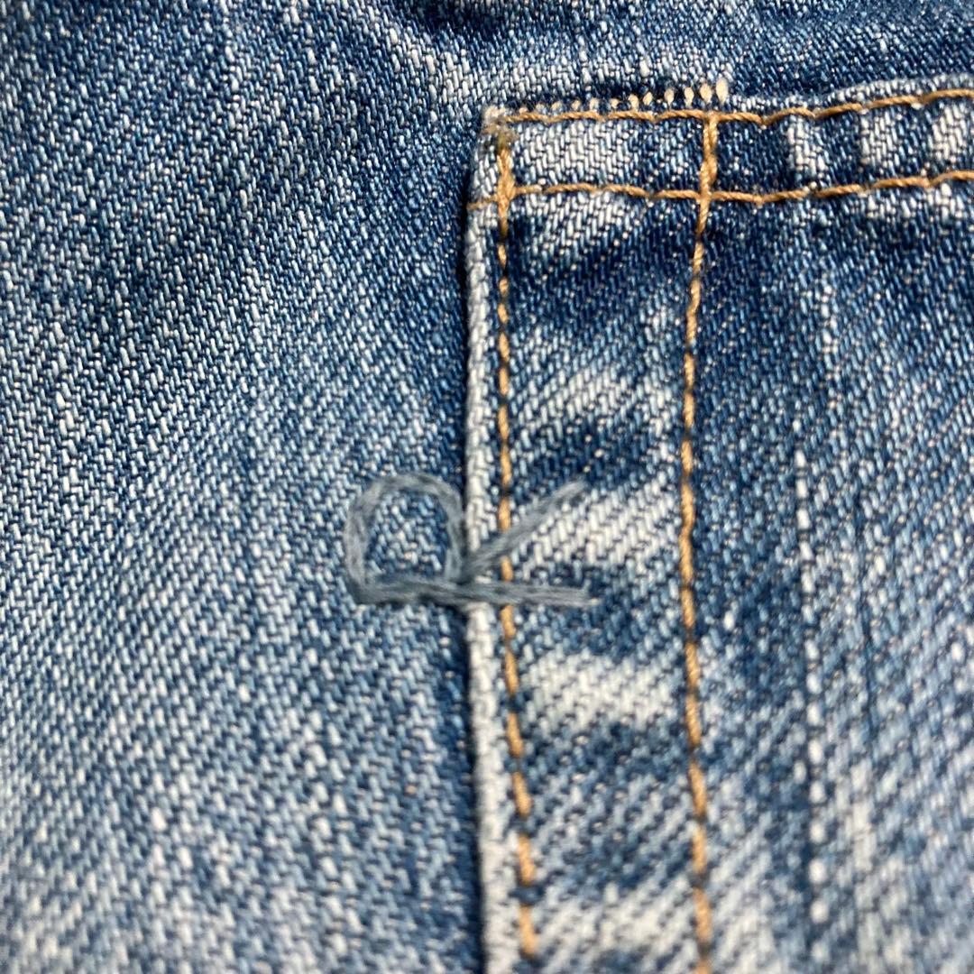 現行☆45R ライ麦デニムのクロスオーバーパンツ 淡 革パッチ カット