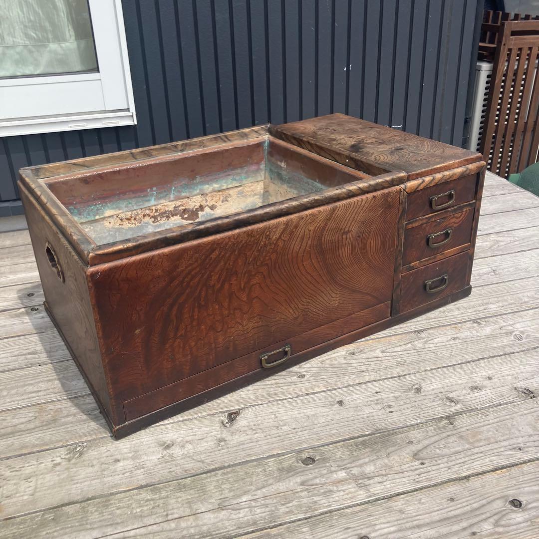 昭和レトロ 木製 長火鉢 4杯 引き出し収納付き 火鉢 囲炉裏 古家具