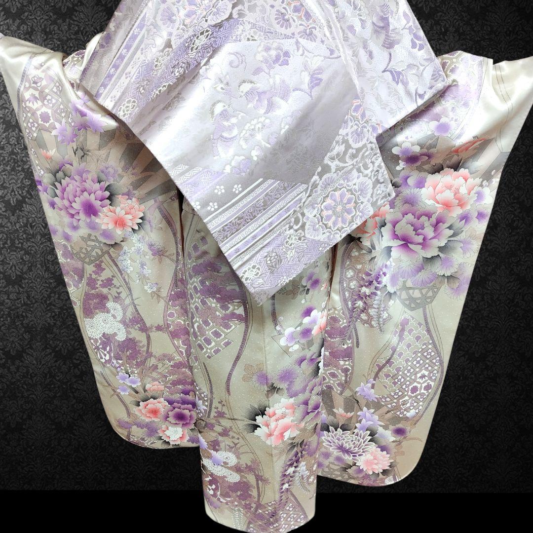 振袖フルセット(12点)・成人式・くすみ・豪華刺繍・銀彩加工・大輪牡丹