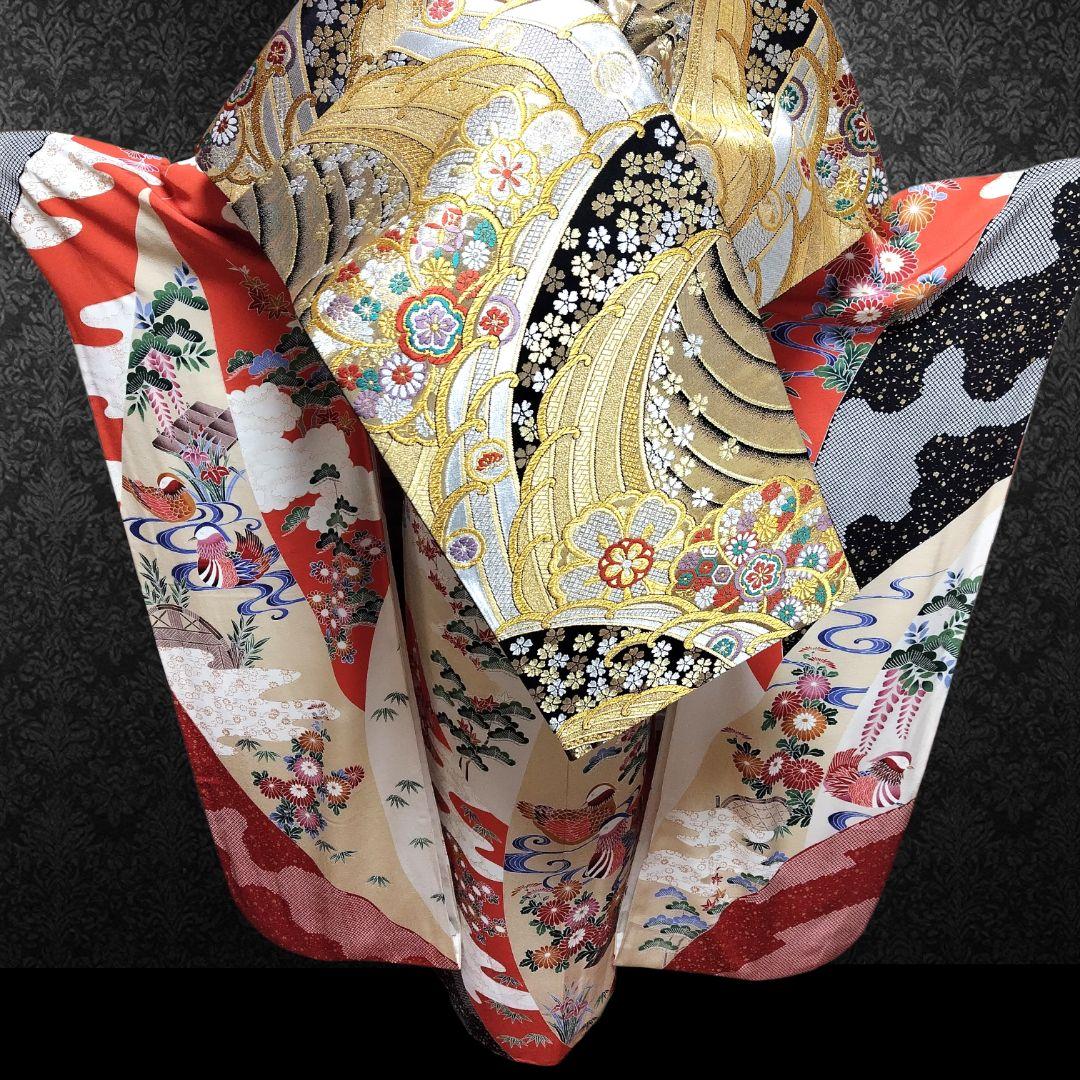 振袖フルセット(7点)・高級古典柄・友禅染め・箔散らし・金彩加工