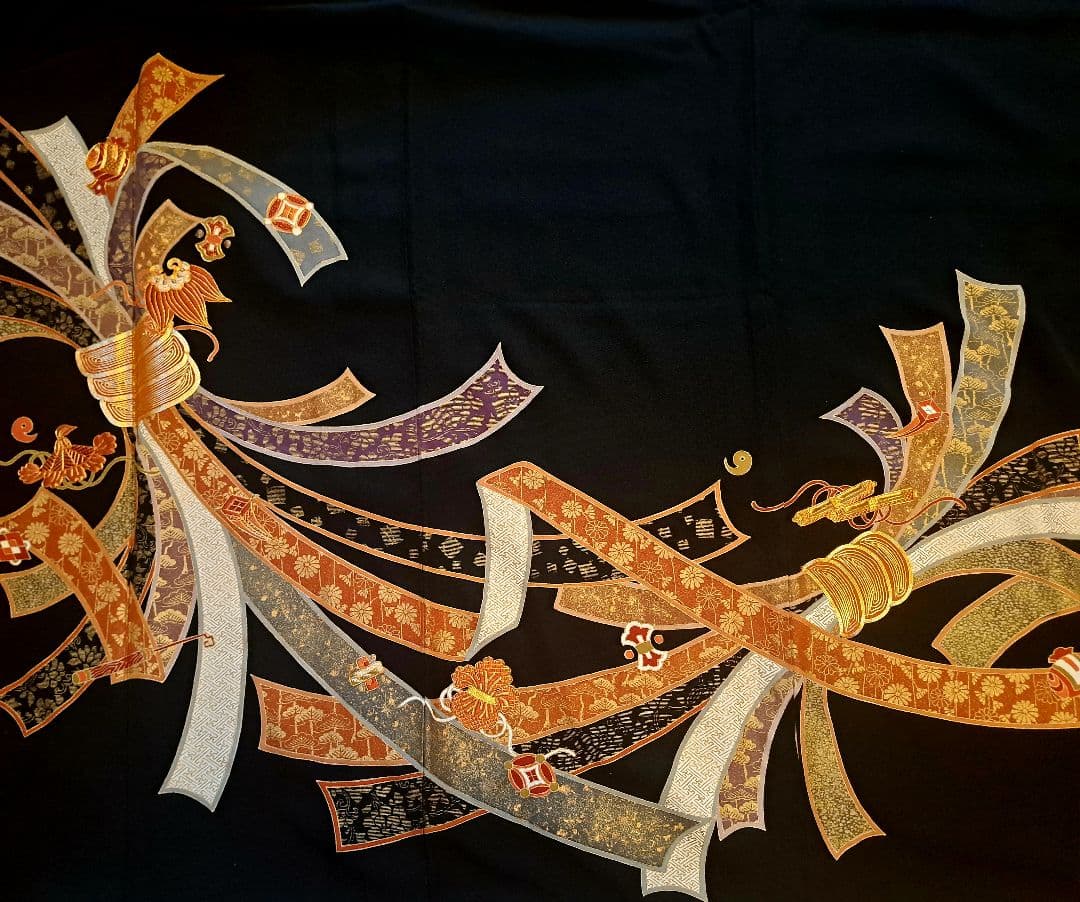 美品❇️豪華金彩手描き駒刺繍 黒留め袖 比翼仕立て 五つ紋 フルセット