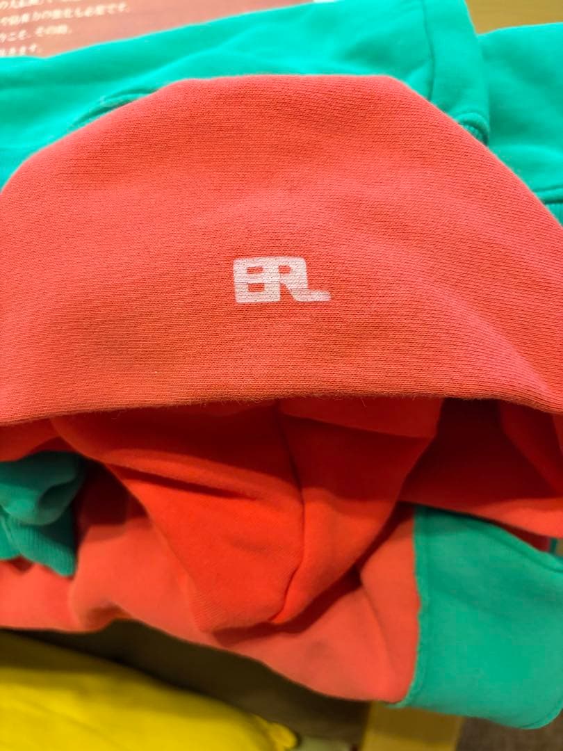 美品ERLカラーブロックデザイン パーカービッグシルエット裏フリース#L