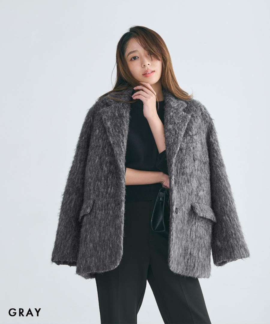 新品未使用】モヘアシャギージャケットコート グレー - メルカリ