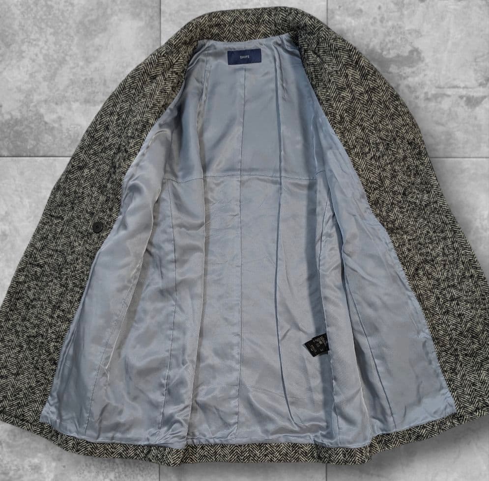 SHIPS ダブルブレスト ツイードコート ヘリンボーン コクーン