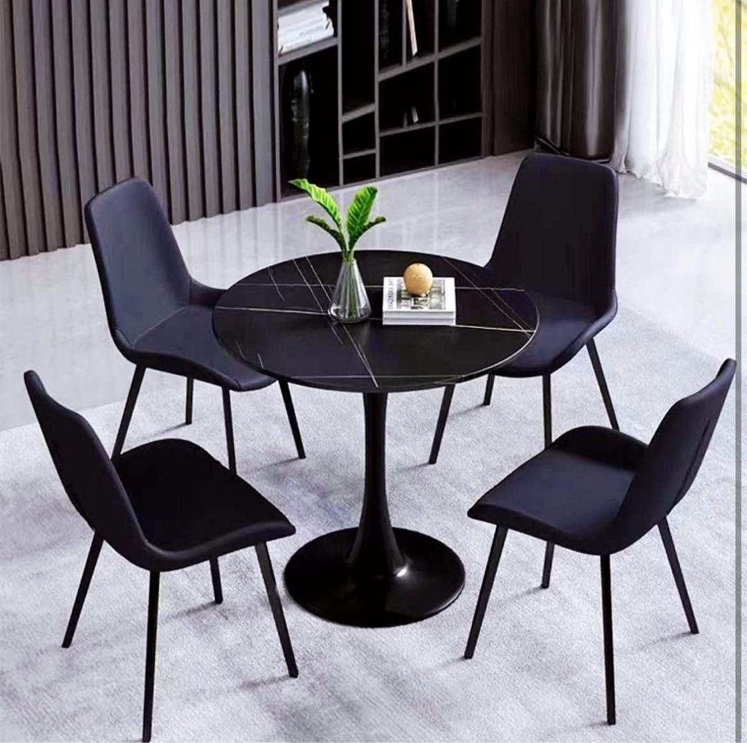 ほぼ未使用】大理石調 カフェテーブル 80cm ブラック 高級感あり