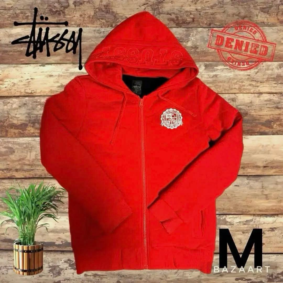 Stussy ステューシー 赤 レッド フード付き ジップアップパーカー