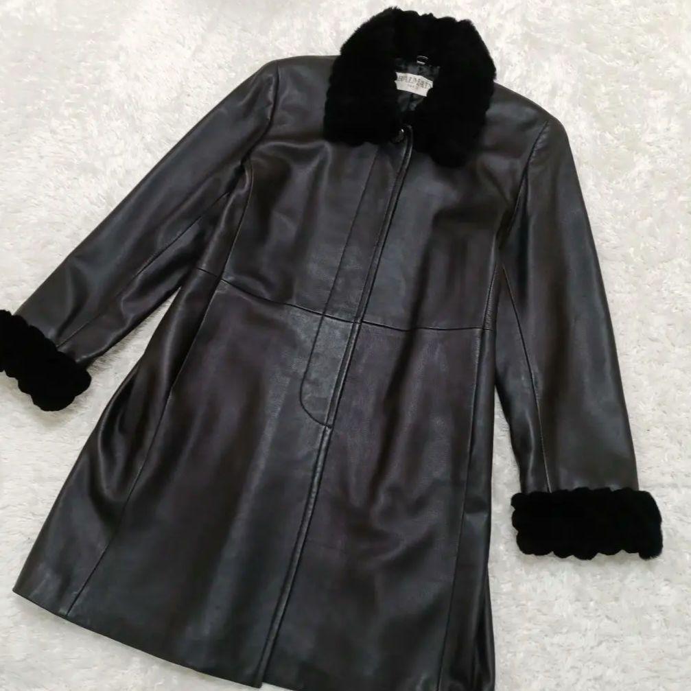 ✨️美品✨️バルマン　高級 羊革 レザージャケット ファー付き　ラムレザー　L BALMAIN バルマン レザー コート フォックスファー 羊革 ラムレザー