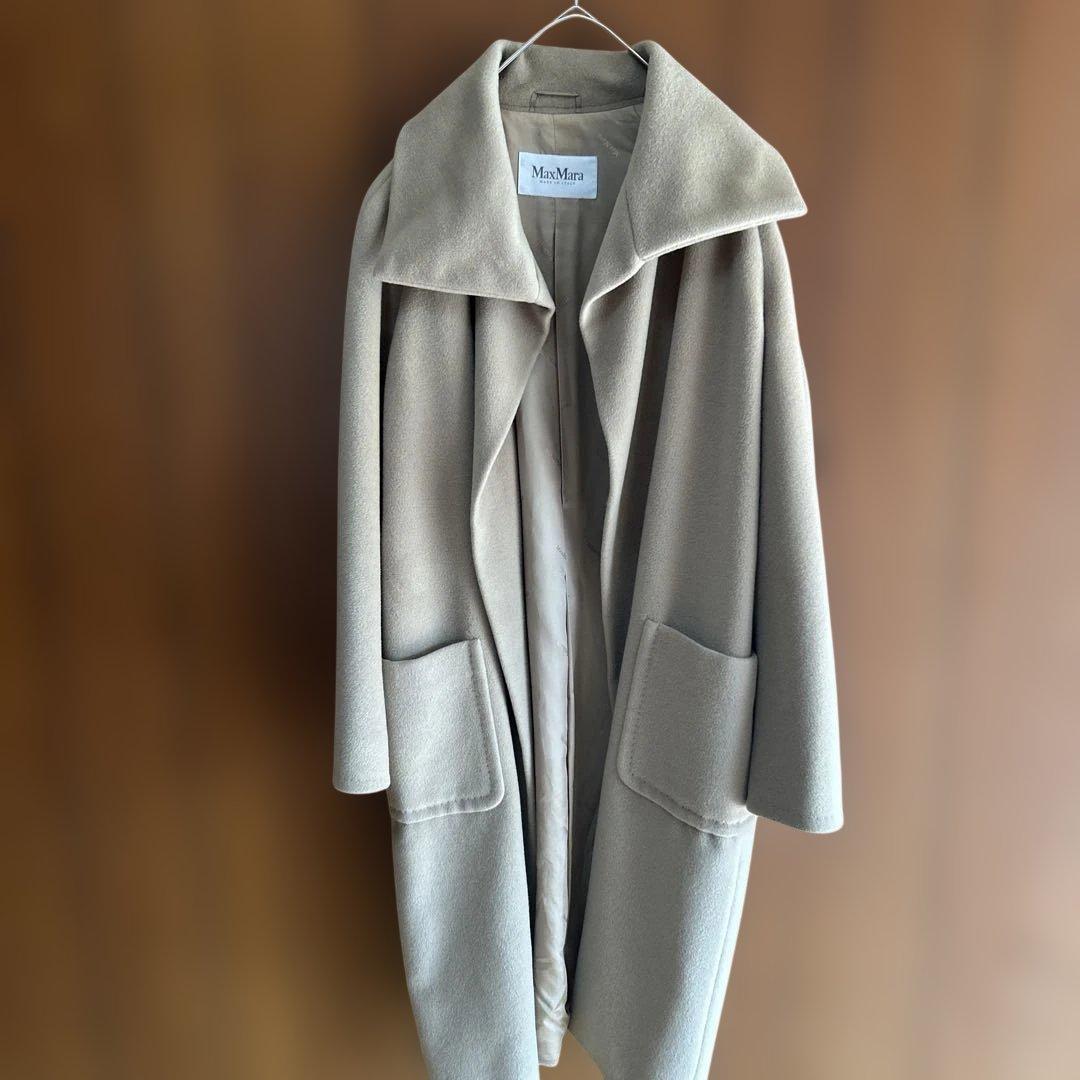 マックスマーラ 白タグ　カシミヤ混 ベージュ42 美品✨マックスマーラ ロングコート 高級カシミヤ混 白タグ 防寒