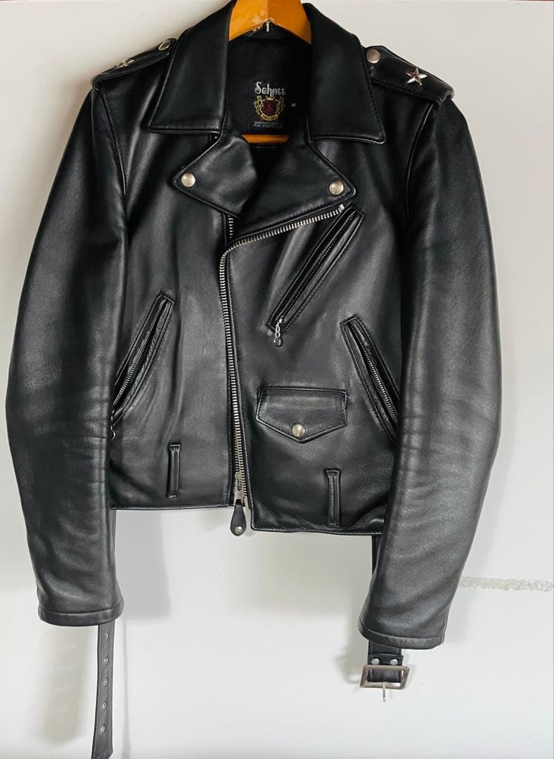 Schott レディースワンスター黒Sラムレザーライダースジャケット213uw